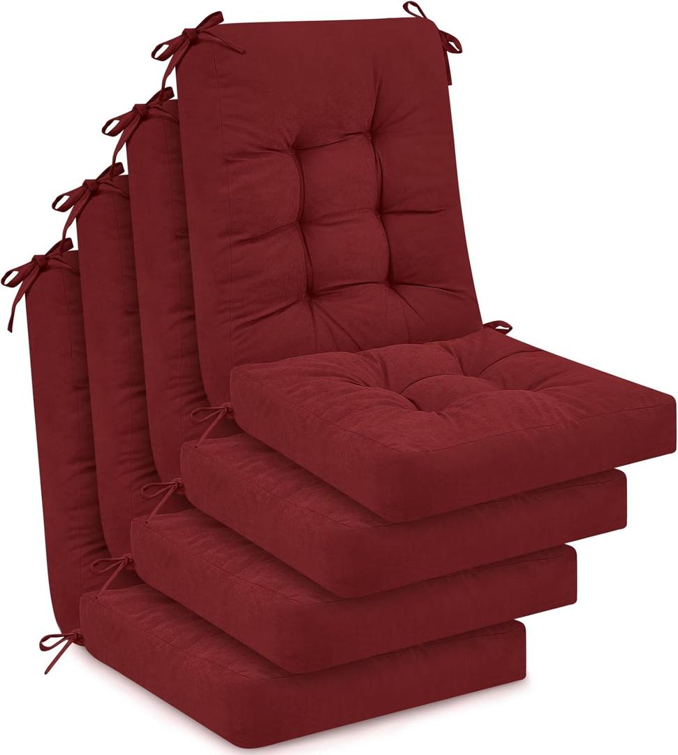 Juexica 4 Sets Outdoor Patio Chair Cushions Seat High Back Tufted Pillow Replacement Rocking Chair Cushions Pads for Patio Summer Seasonal Indoor Home Office (Ruby Red)