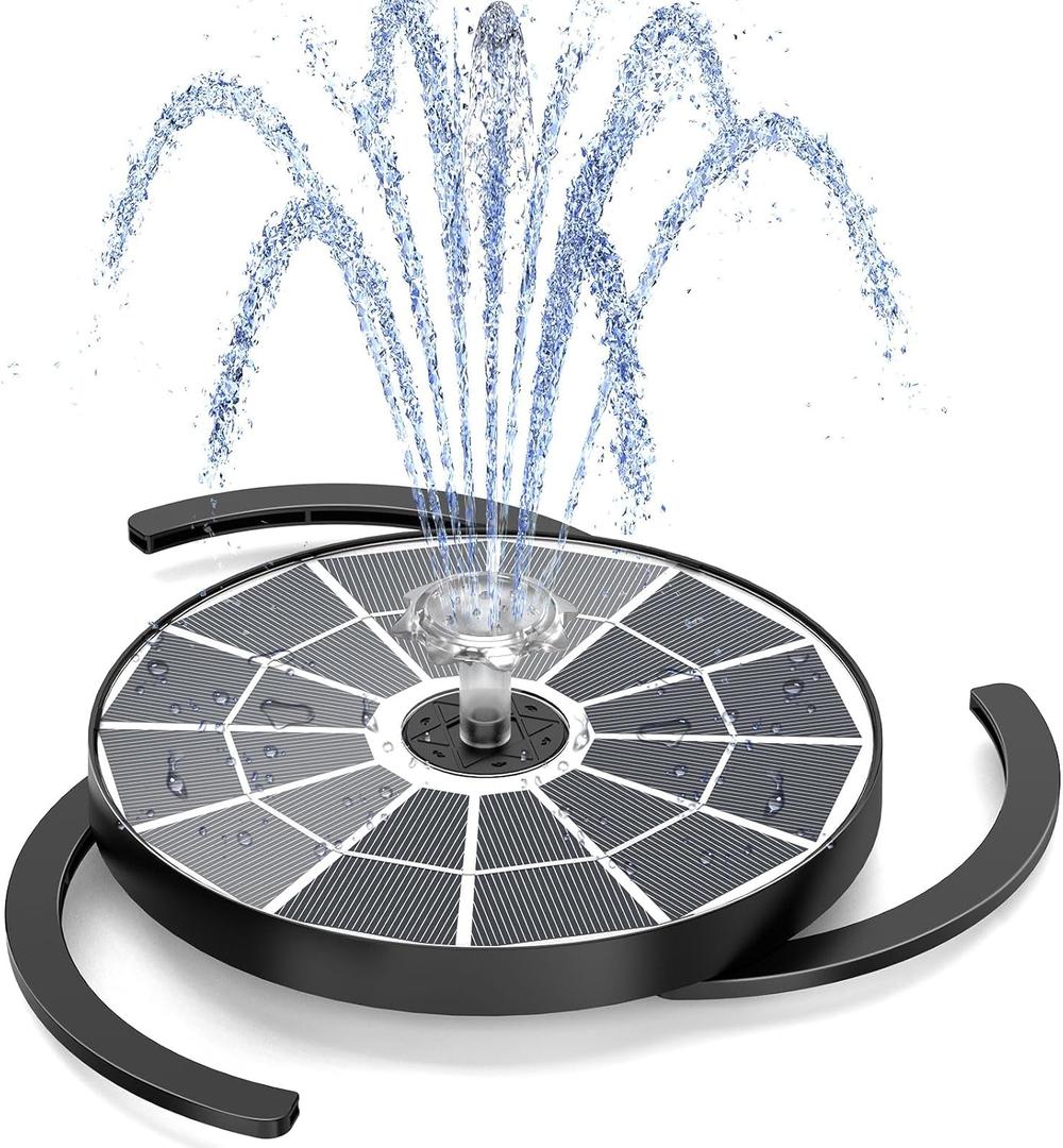 AISITIN 3.7W Solar Water Fountain with Integrated Bracket & Storage, Solar Powered Fountain Pump with 6.3" Solar Glass Panel and Nozzles for Bird Bath, Garden, Pond, Pool, Aquarium and Outdoor (Black)