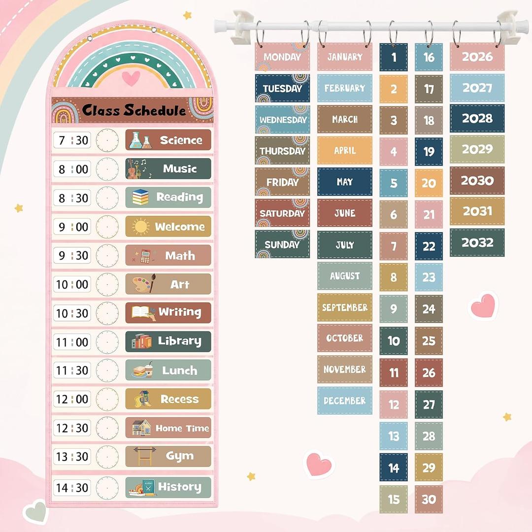 2 x Weysat 2 Pcs Boho Daily Schedule and Flip Calendar, Rainbow