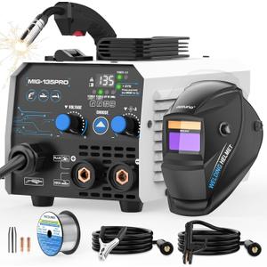 AZZUNO 135A 3-in-1 MIG Welder Machine 110V, Gasless Welder/Lift TIG/Stick Welding Machine with Auto Darkening Welding Helmet, Portable Wire Feed Welder with Welding Hood