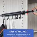 BaiNong Valet Rod for Closets Pull Out Closet Valet Rod Slide Out Extra long 16.5 inch Black Valet Rods for Closets With 6 Hooks