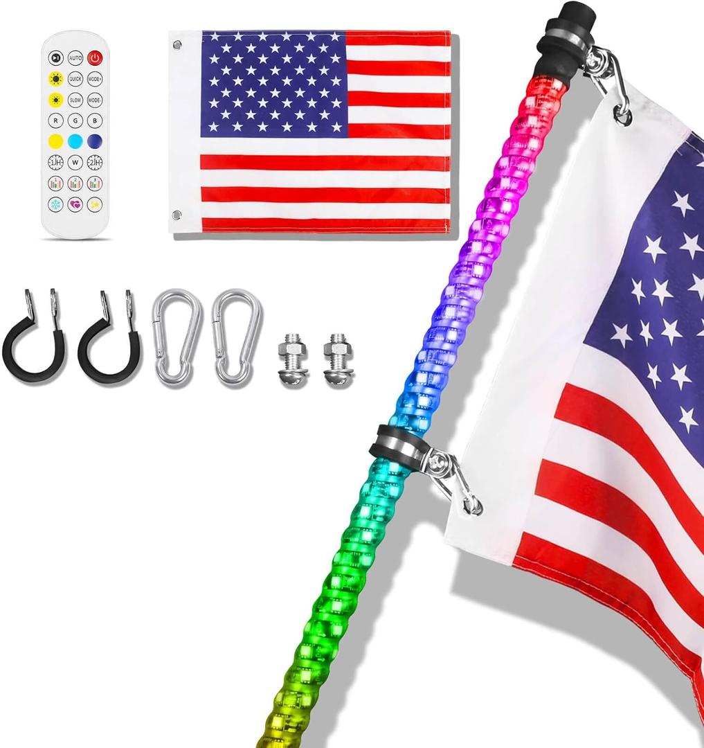 1Pc 3FT RGB Led Whip Light for ATV UTV, 360 Spiral Whip Light with mounting Bracket, led Whip Light Remote Control(30 Modes) for RZR Can-am Polaris Dune Buggy Offroad Truck (1pack)