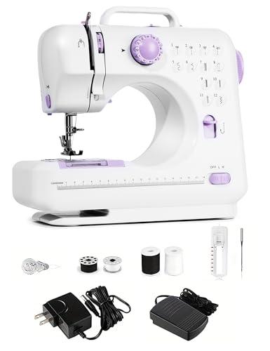 LoMoTive Sewing Machine for Beginners - Portable Electric Hand Mini Sewing Machine 12 Built-In Stitches with 2 Speed Foot Pedal Small Handheld Maquina de Coser Purple