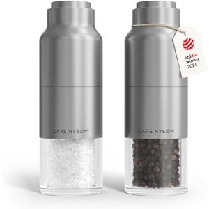 LARS NYSM Salt and Pepper Grinder Set, Stainless Steel Manual Salt and Pepper Mills, Adjustable Ceramic Grinder, Design Spice Shakers (Stainless Steel)