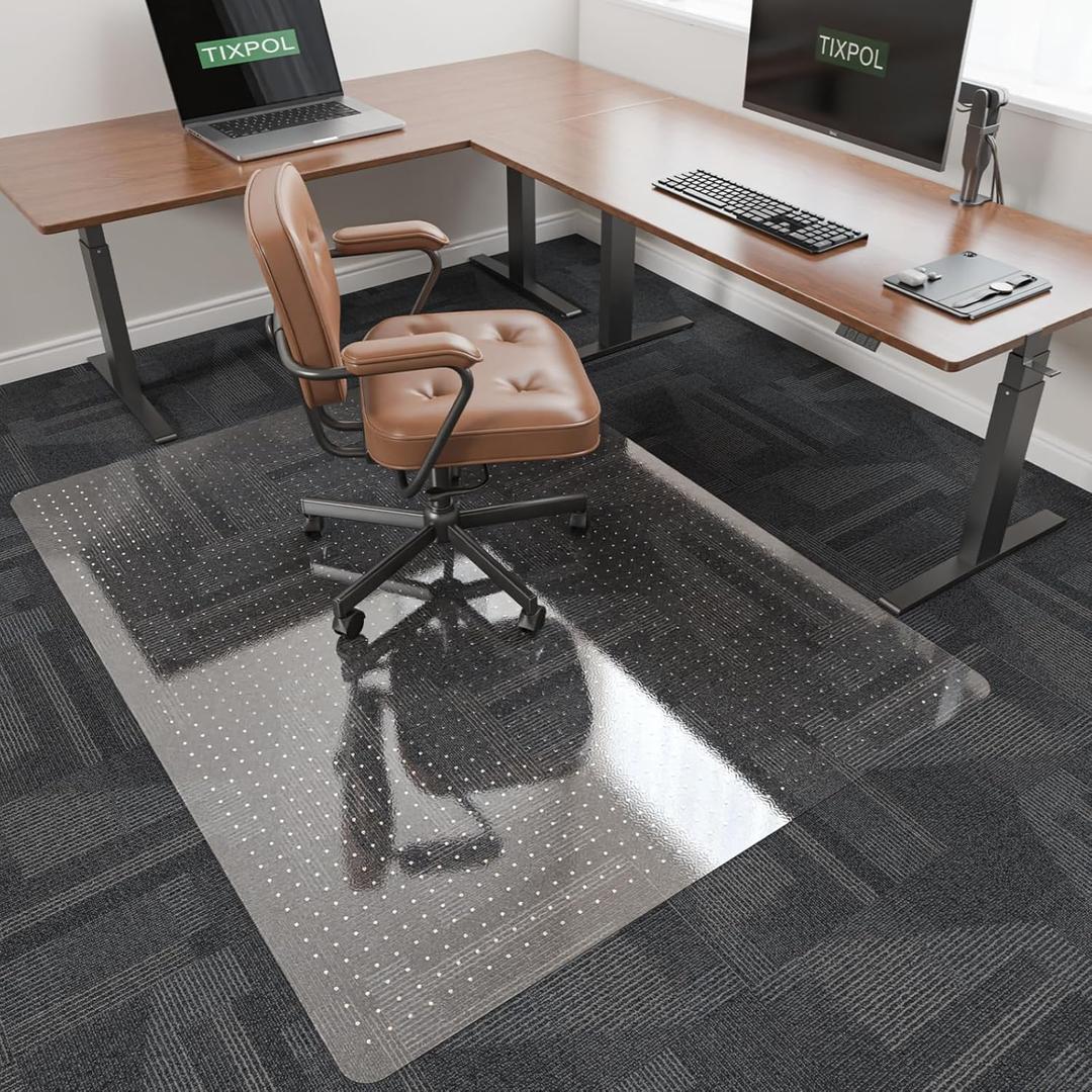 Office Chair Mat for Carpet, tixpol 46" x 60" Chair Mat for Carpeted Floors, Non-Slip Carpet Protector Floor Mat with Grips, Heavy-Duty Rolling Under Desk Mat for Home Office and Gaming (Clear)