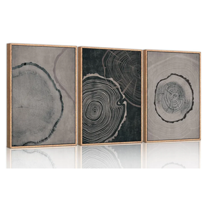 Ausril Tree Ring Framed Canvas Wall Art Set of 3, Modern Beige Wood Stump Wall Decor, Black and Gray Tree Spiral Wall Painting, Neutral Nature Art Print for Living Room, Bedroom, Office - 36"x24"