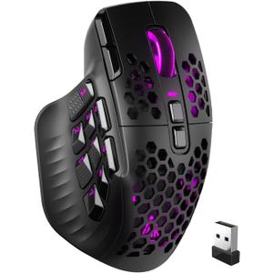 SM809 Pro Wireless MMO Gaming Mouse with 9 Side Buttons,24000 DPI,Triple Connectivity (2.4G/BT5.0/Wired) RGB MMO Mouse for Gamer,16 Programmable Macros,Up to 350H Battery Life,Black