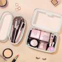 Soimeat Travel Clear Makeup Bag with Makeup Brush Bag, Leather Makeup Case Toiletry Bag, Portable Cosmetic Bag Case, Transparent Waterproof Cosmetic Organizer Storage Bag for Women, Medium, Off-White