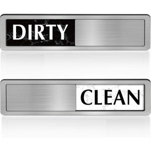 Dishwasher Magnet Clean Dirty Sign, Non-Scratch Easy Slide Indicator, Premium Stainless Steel and Strong Magnet, Stylish Kitchen Decor with Adhesive Stickers, Silver Bold pattern 7 x 2