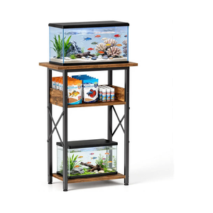 10 Gallon Fish Tank Stand with Storage Shelves, 3-Tier Aquarium Stand with Rust-Proof Metal Frame, Heavy Duty Waterproof Reptile Turtle Tank Stand for Home Office Up to 150LBS, 21.5" L x 11.5" W x 30" H, Rustic BrownAmazon's Choice