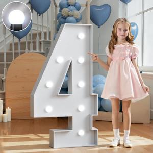 Marquee Numbers 3 Feet Tall Big Light Up Numbers 4 Year Old 14th 40th Birthday Decorations Women Men White Anniversary Party Decor Large Cardboard Prop Backdrop Sign 4