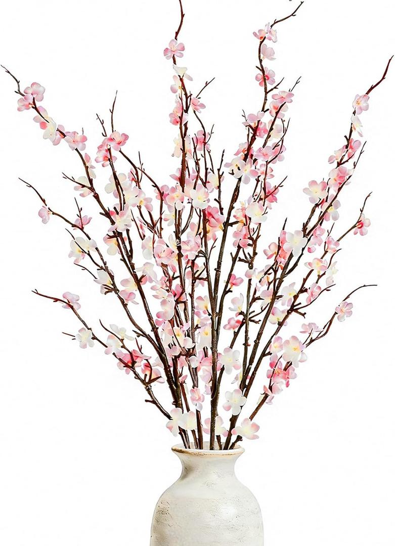 4 Pcs Cherry Blossom Branches 39 Inch Pink Fake Flowers Spring Decorations for Home Decor, Artificial Flowers Long Stem Branches for Vase Wedding Office Party Table Decor Centerpieces