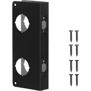 Double Hole Door Knob Reinforcement Plate, Matte Black, Fits 1-3/4" Doors, 2-3/4" Backset, Door Lock and Door Knob Cover Plate, Deadbolt Cover Plate Reinforce and Repair Wood or Metal Doors