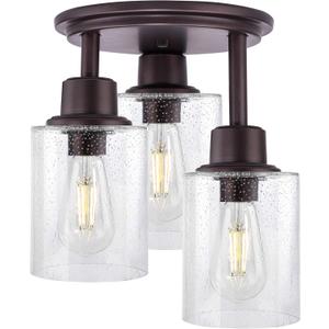 Semi Flush Mount Ceiling Light, 3-Light Close to Ceiling Light Fixtures, Vintage Oil-Rubbed Bronze Finish Kitchen Light Fixture with Clear Seeded Glass Shade Patriot Lighting for Entryway Porch Foyer