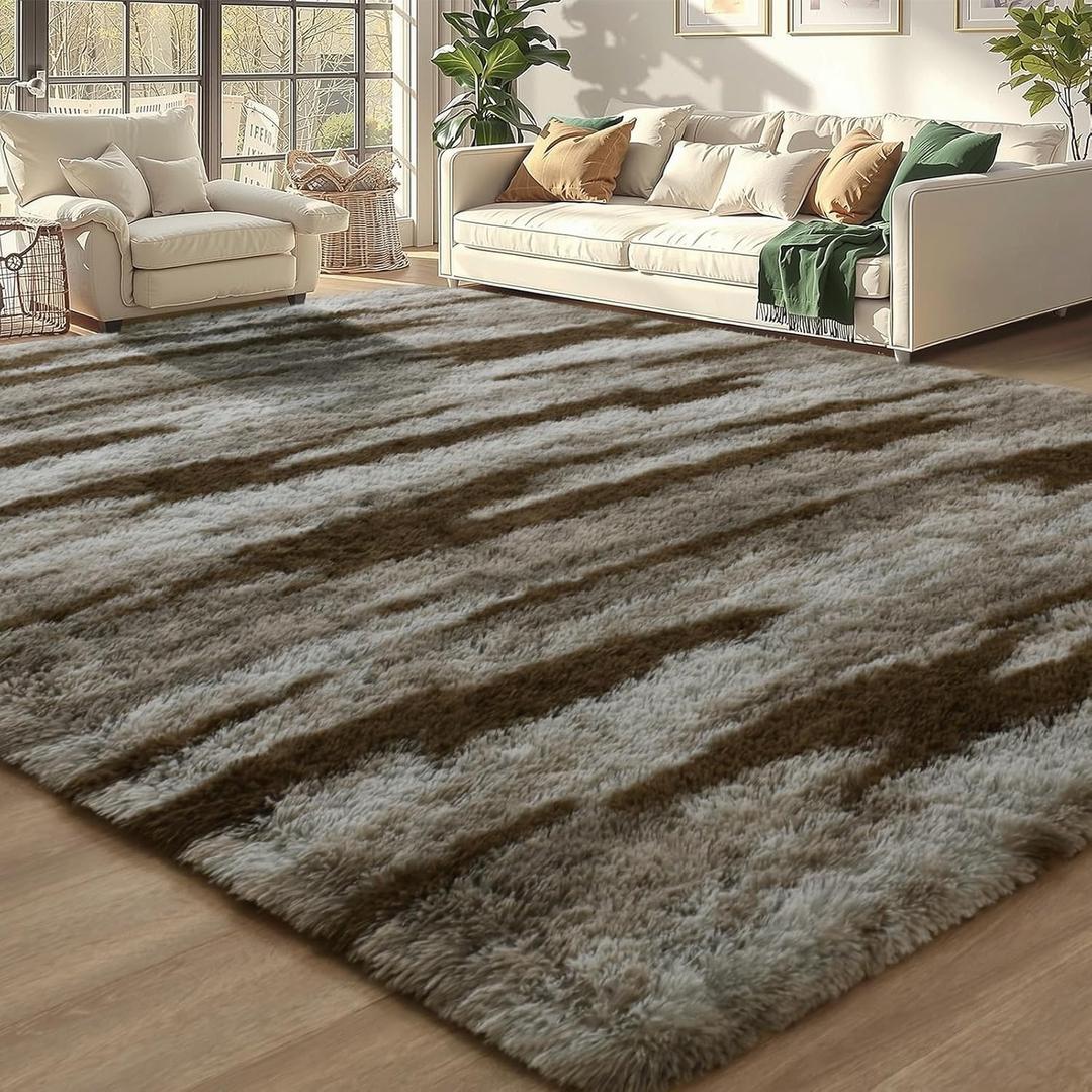 Meralax Area Rugs for Living Room Bedroom, Machine Washable 6x9 Feet Soft Fluffy Shaggy Bedside Rug, Indoor Floor Carpet for Kids Girls Boys, Dorms, Nursery Rooms, Home Decor Aesthetic, Abstract Beige