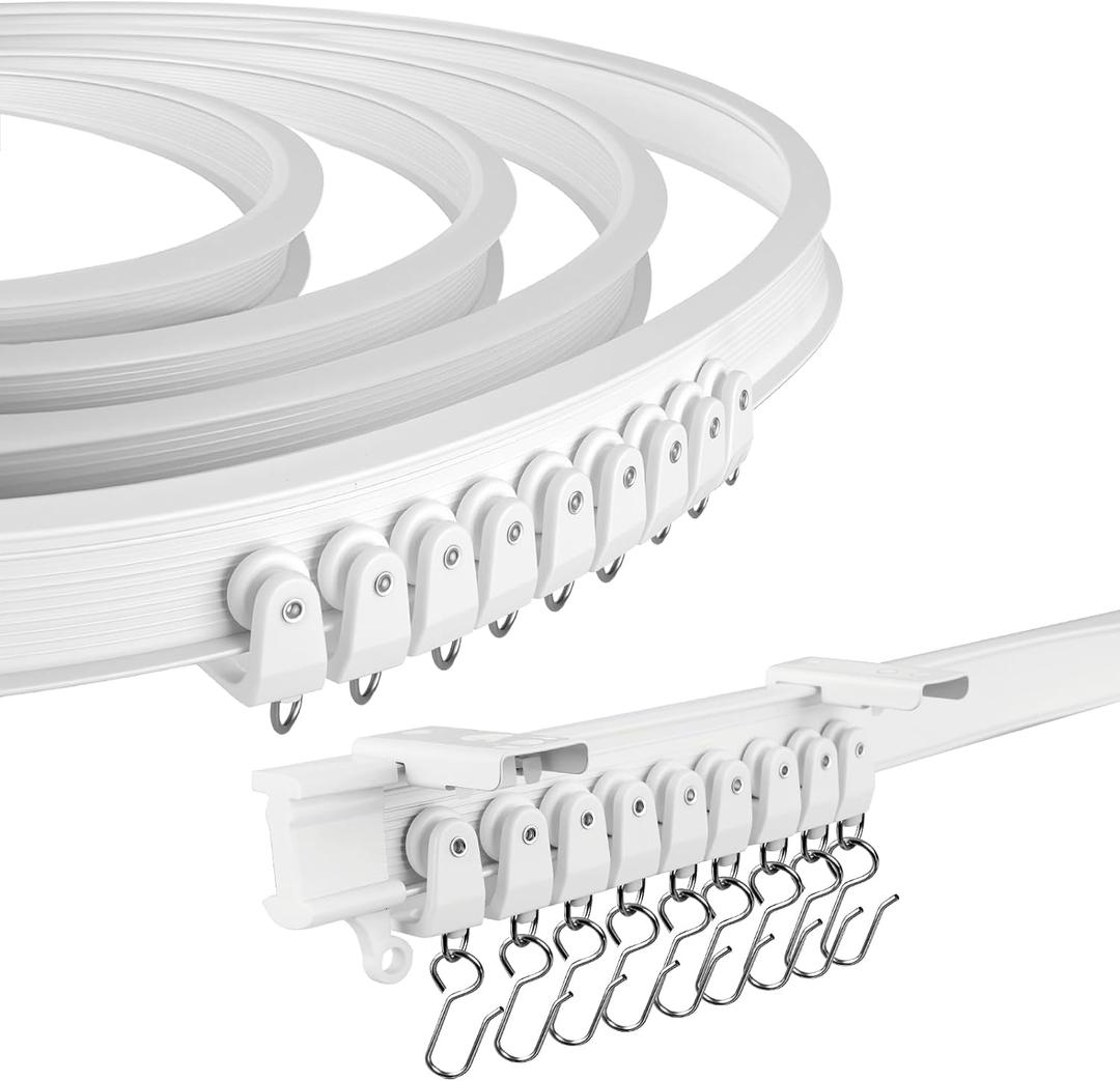 Flexible Ceiling Curtain Track, 16.4FT (5m) Curtain Track Ceiling Mount with Smooth Rollers, Sliding Curtain Track System for Window, RV, Door, White