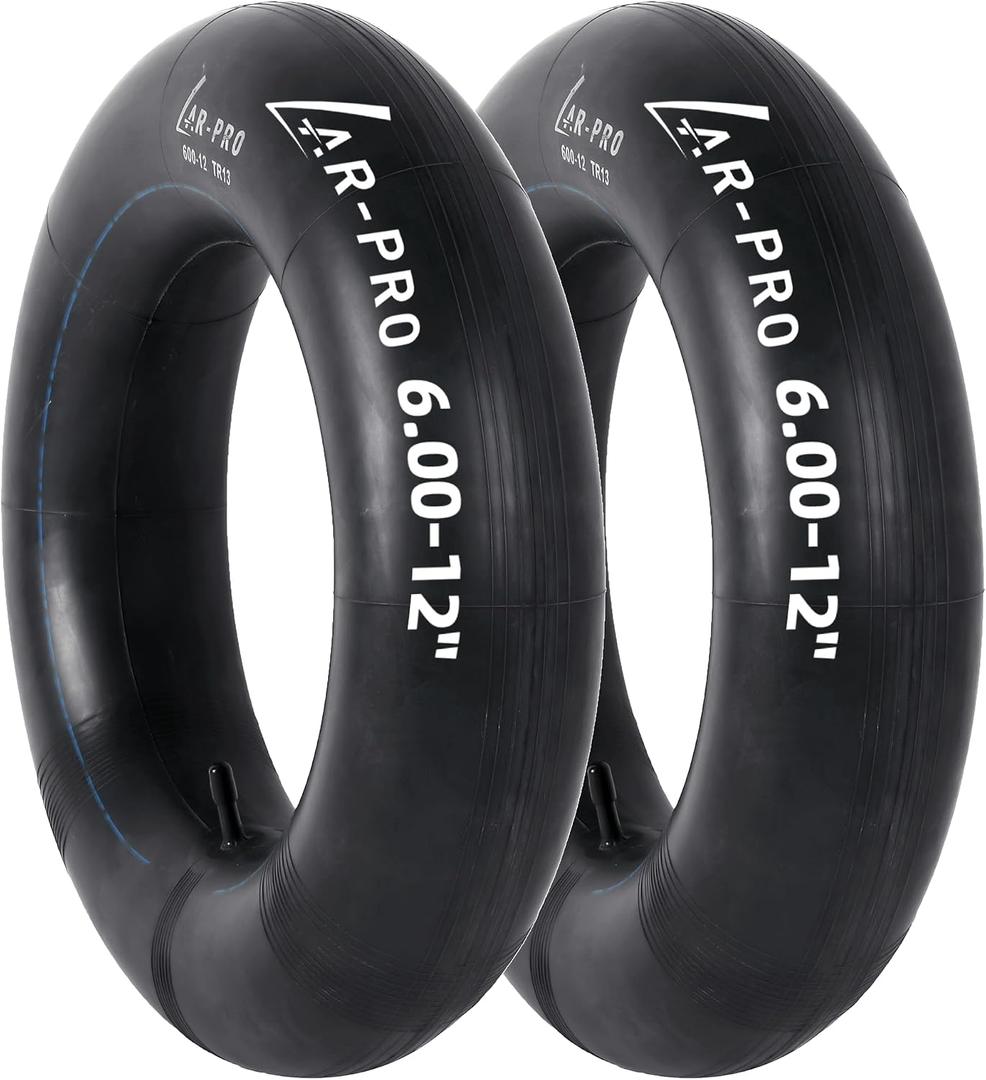 AR-PRO 6-12 (6.00-12) Heavy Duty Inner Tube with TR13 Offset Straight Valve Stem Lawn Tractor, Trailer, Golf Cart, Utility Cart Replacement Tire Tube 2 Pack