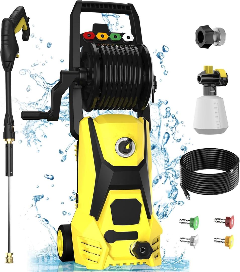Electric Pressure Washer Power Washer with 20FT Hose, 35FT Cord, 4 Nozzles Foam Cannon High Pressure Washer