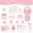 Shyyween 15 Pcs Birthday Gifts for Women Robe Sets for Women Spa Basket Set Graduation Gifts Bath Robe Make up Brushes Scented Candle Fluffy Socks Coffee Cup for Mom Nurse Girlfriend Wife(Pink)