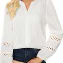 GRACE KARIN Women Dressy Casual Tops,Long Sleeve Button Down Ruffle Blouse,Work V Neck Shirt Summer Fall Business Outfit (Medium, White)