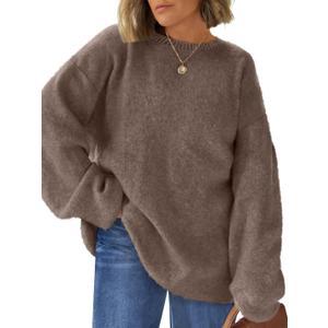 LILLUSORY Womens Oversized Tunic Sweaters Winter Cozy Tops Cute Chunky Crewneck Plus Size Pullover Long Sleeve Clothes (X-Large, Nutmeg)