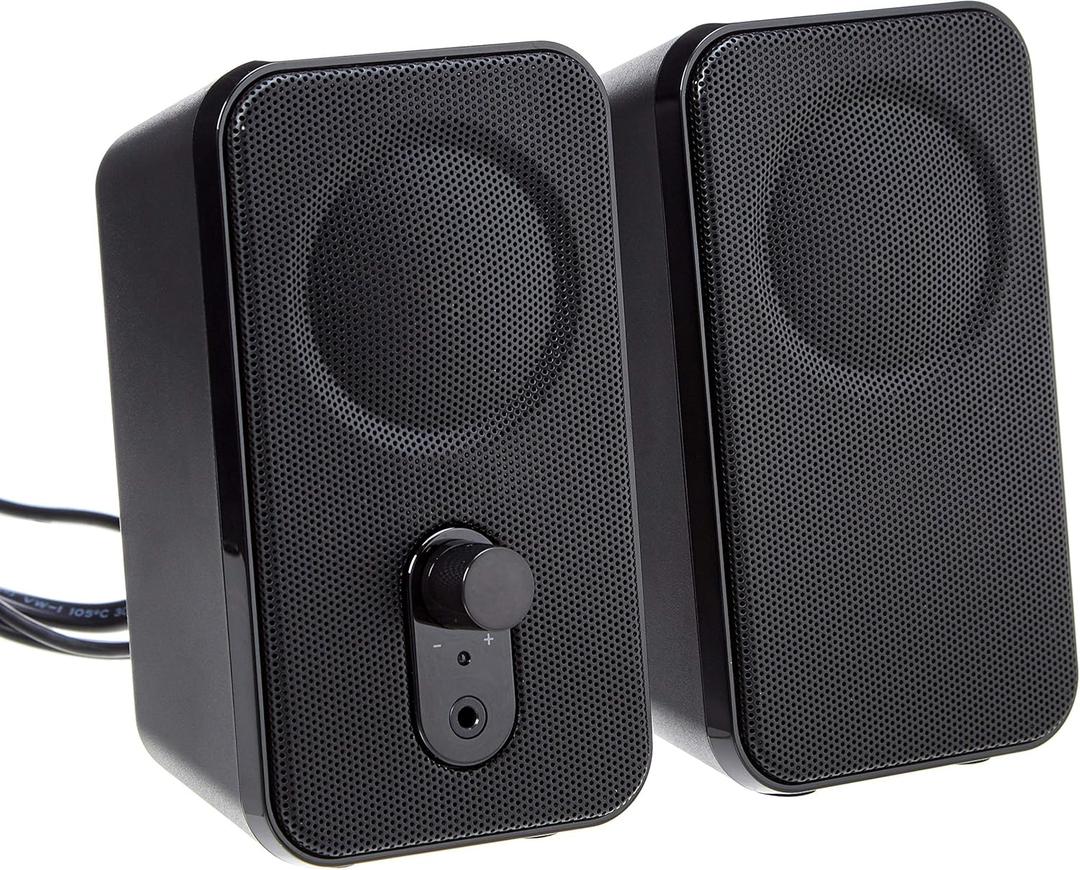 AC-Powered Computer Speakers for Desktop or Laptop PC with Volume Control, Headphone Jack, Black