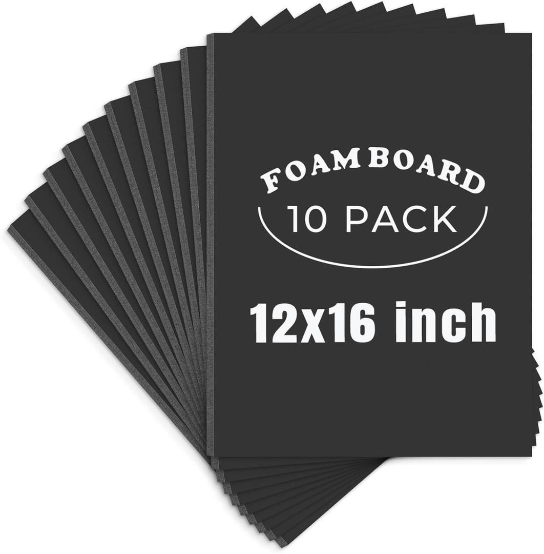 AUEAR, 10 Pack 12x16 Black Foam Boards, Foam Core Poster Board for Display, Mounting, Print, Presentation and Projects, 3/16'' Thick