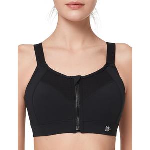 Yvette Adjustable Sports Bras for Women High Impact Support, Zip Front Sports Bra Plus Size Wireless for Running Workout Gym, M