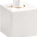 MEIBOOCH Square Tissue Box Cover, Luxury PU Leather Tissue Holder with Magnetic Closure (Beige)