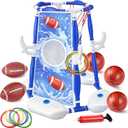 Pool Basketball Hoop, 3-in-1 Floating Basketball Hoop & Football Ring Games with 5 Balls 12 Rings and Pump, Outdoor Family Party Water Swimming Pool Basketball Toys for Kids Ages 4-8 8-12