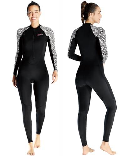 Skyone Dive Skins Swimsuit Full Body Rash Guard for Men Women, Thin Wet Suit Scuba Skin UV Protection Long Sleeve, One Piece Quick Dry Wetsuits Diving Skin for Snorkeling (Black Women, Large)