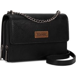 Wrangler Flap Crossbody Purse for Women Shoulder Bag Vintage Wallets with Chain Strap (Jet Black)