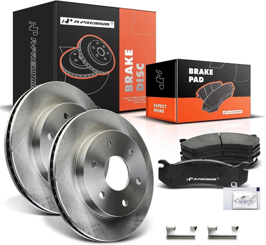 A-Premium 12.00 inch (304.70mm) Front Vented Disc Brake Rotors + Ceramic Pads Kit Compatible with Cadillac, Chevy & GMC Models - Escalade (EXT/ESV), Silverado, Tahoe, Express, Suburban, Sierra, Yukon