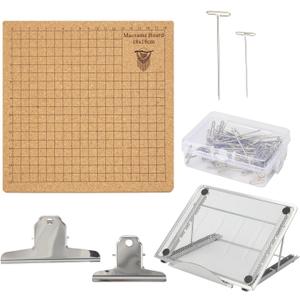 Lxmxgk 8x8 Inch Macrame Board Set, Macrame Board and Metal Adjustable Holder with T Pins Clips, Supplies Braiding Craft Helper, Board for Macrame and Knotting, Macrame Supplies Double Sided Grids