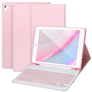 APHBZGE for iPad 6/5th Generation Case with Keyboard 2018/2017,Detachable Bluetooth Keyboard case for iPad Air 2/1,iPad Keyboard Case 9.7 inch with Pencil Holder,Square Keycaps,Pink