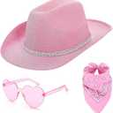 DAJOOEE Cowgirl Hat with Heart Sunglasses Glitter Cowboy Hat for Women Cosplay Bachelor Party Costume Hats (Pink)