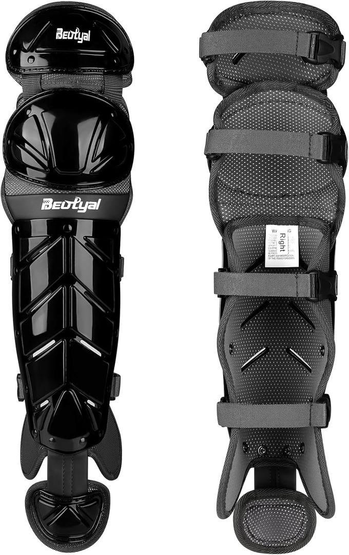 Baseball Softball Catcher Leg Guards Shin Guards for Youth Adult (15"-Adult Black)