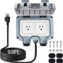 Outdoor Power Outlet Box with 9.8Ft Extension Cord, NEMA 5-15R, STW 14 AWG, Weatherproof Waterproof IP66 Electrical Outlet Extender, Exterior Wall Power Socket w/Cover for Garden