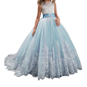 Princess Lilac Long Girls Pageant Dresses Kids Prom Puffy Tulle Ball Gown 6