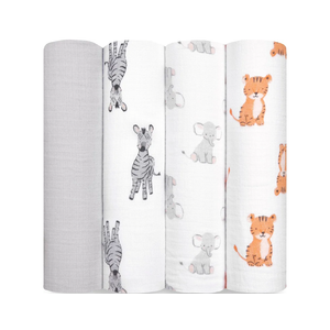 Aden + Anais Essentials Muslin Swaddle Blankets for Baby Girls and Boys, Newborn Receiving Blanket for Swaddling, 100% Cotton Baby Swaddle Wrap, 4 Pack, Safari Babes