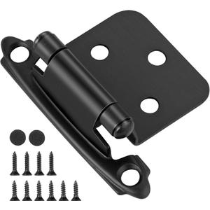 Self Closing Matte Black Kitchen Flush Cabinets Door Hinge 10 Pair 2-1/8" Cabinet Hinges Variable Cupboard Hinges Face Mount 20 Pack