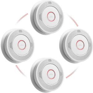 SITERWELL Smoke and Carbon Monoxide Detector 10-Year Battery, Wireless Interconnected Smoke Alarm Carbon Monoxide Detector with Dual Language Voice Alerts for Home and Babyroom, 4 Pack