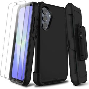 for Samsung Galaxy A36 5G Case with 2 Pack Screen Protector, Belt Clip Holster Kickstand Full-Body Heavy Duty Protection Military Grade Shockproof Cell Phone Cover (Black)