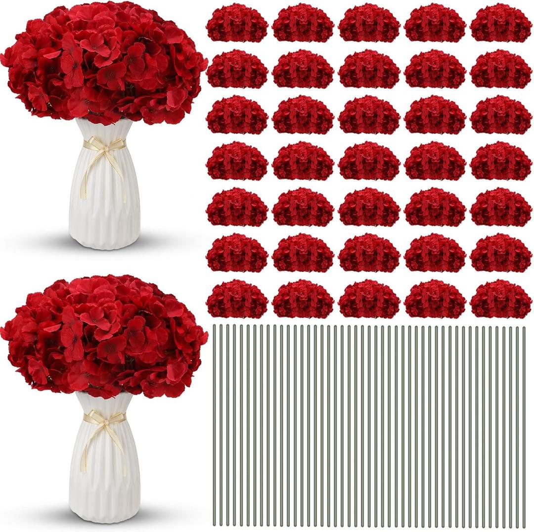 Unittype 100 Pieces Silk Hydrangea Artificial Flowers Heads with Stems Full Hydrangea Flowers for Wedding Centerpieces Bouquets DIY Floral Decorations for Home Indoor (Burgundy)