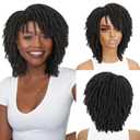 HANNE Dreadlock Wig Short Twist Wigs for Black Women and Men Afro Curly Synthetic Wig (Black)