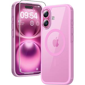 3 x TAURI for iPhone 16 Plus Case, Compatible with MagSafe [Not-Yellowing] with Screen Protectors, Military-Grade Protection, Slim Magnetic Case for 16 Plus 6.7", Pink