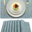 Placemats Set of 6 Washable Heat Resistant Place Mats PVC Woven Dining Table Mat Blue 6pcs