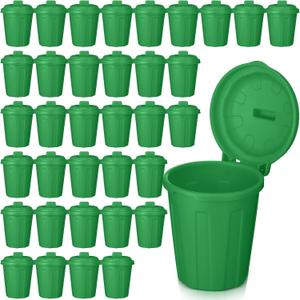 Zubebe 24 Pcs Green Mini Trash Can Mini Toy Garbage Can Small Desktop Storage Bin with Lids for Trash Party Favor Garbage Truck Birthday Decoration Party Supplies Home School Classroom