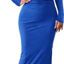 BTFBM Women Bodycon Maxi Dress Long Sleeve Back Slit Ruched Elegant Party Cocktail Formal Fall Wedding Guest Dresses (Blue)