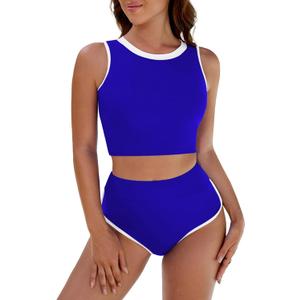 Pink Queen Bathing Suit for Women Two Piece Swimsuits Color Block High Waisted Bikini Set Swimwear Sapphire Blue XL
